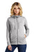 District DT673 Womens French Terry Full Zip Hooded Sweatshirt Hoodie w/ Pockets Heather Light Grey Model Front