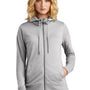 District Womens French Terry Full Zip Hooded Sweatshirt Hoodie w/ Pockets - Heather Light Grey
