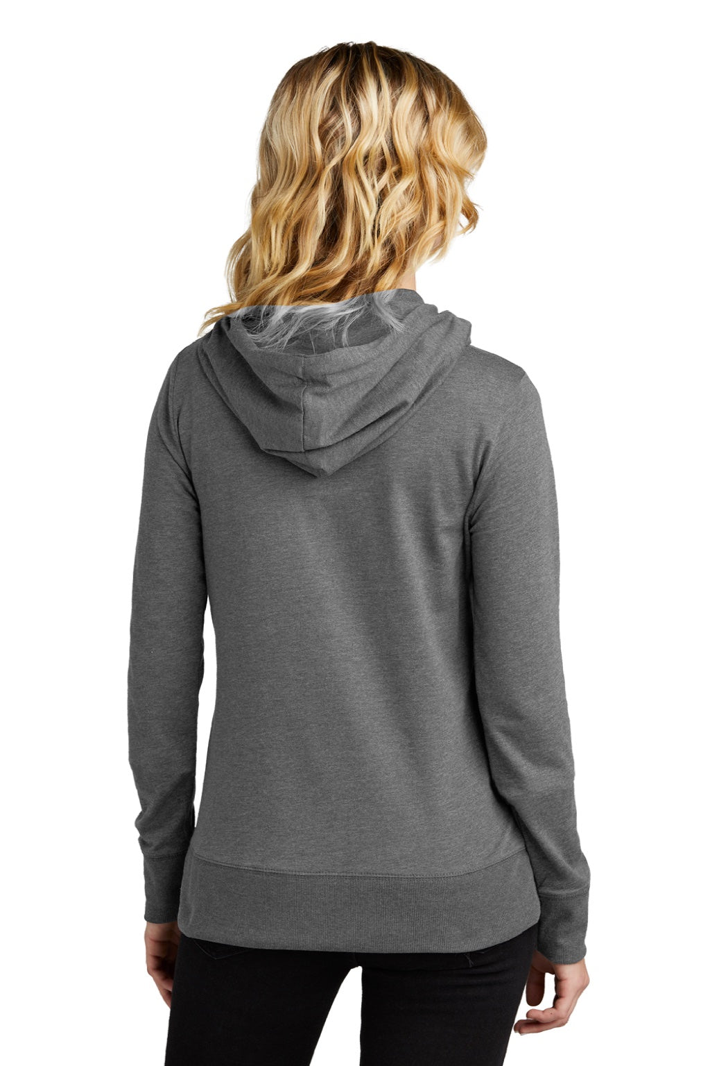 District DT673 Womens French Terry Full Zip Hooded Sweatshirt Hoodie w/ Pockets Washed Coal Grey Model Back