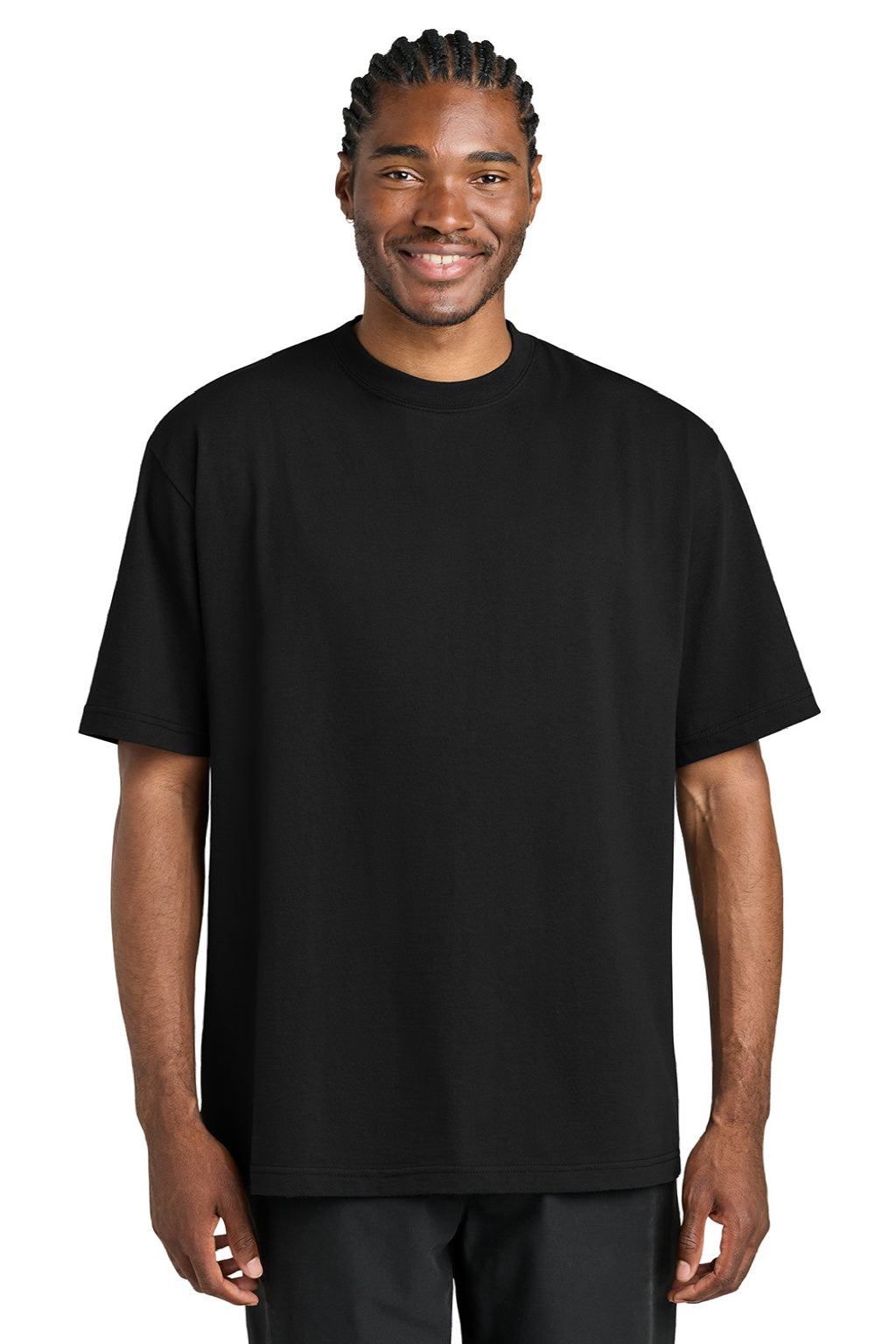 District DT7075 Mens Gritty Short Sleeve Crewneck T-Shirt Black Model Front