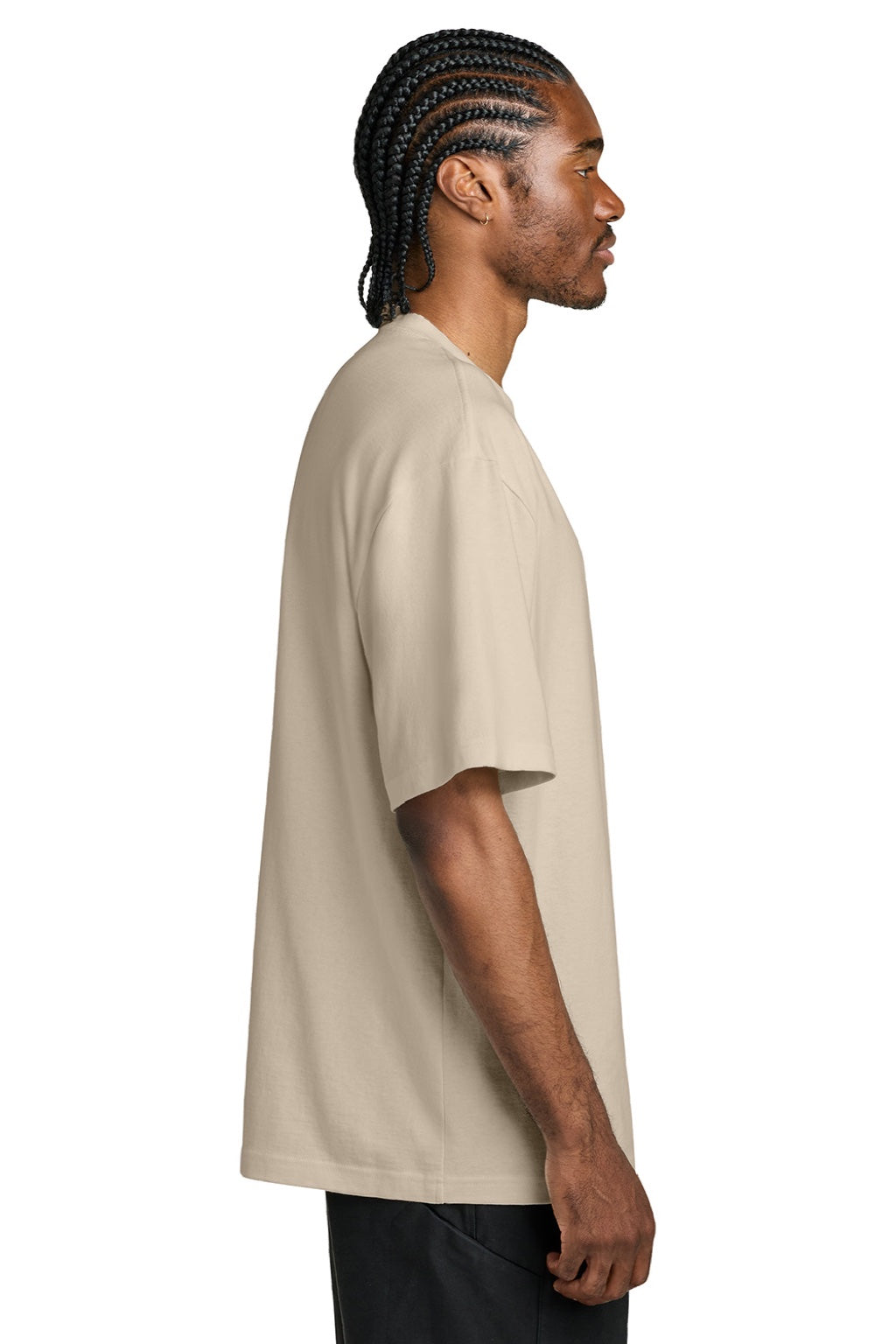 District DT7075 Mens Gritty Short Sleeve Crewneck T-Shirt Chai Model Side