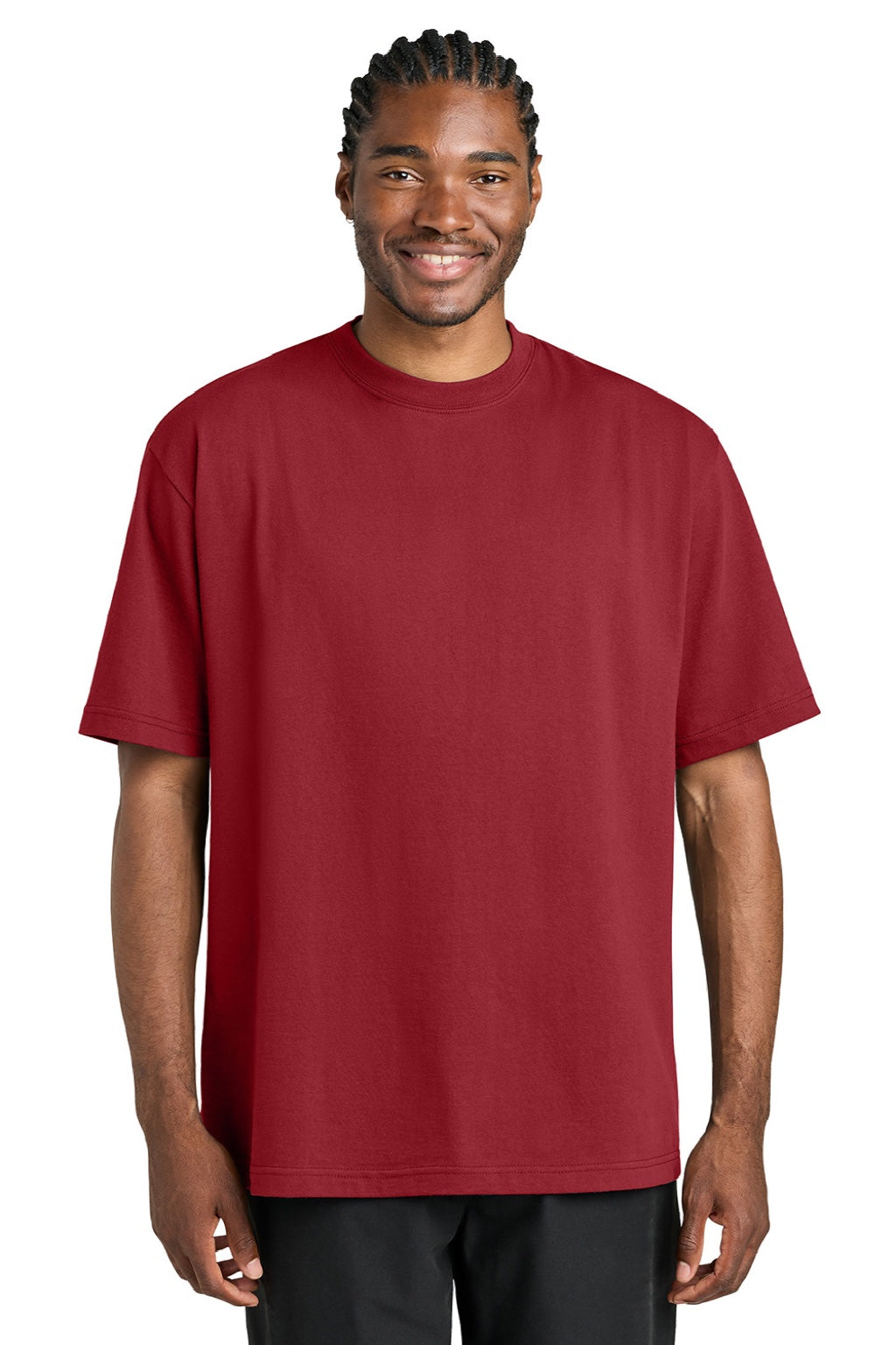 District DT7075 Mens Gritty Short Sleeve Crewneck T-Shirt Cherrywood Red Model Front