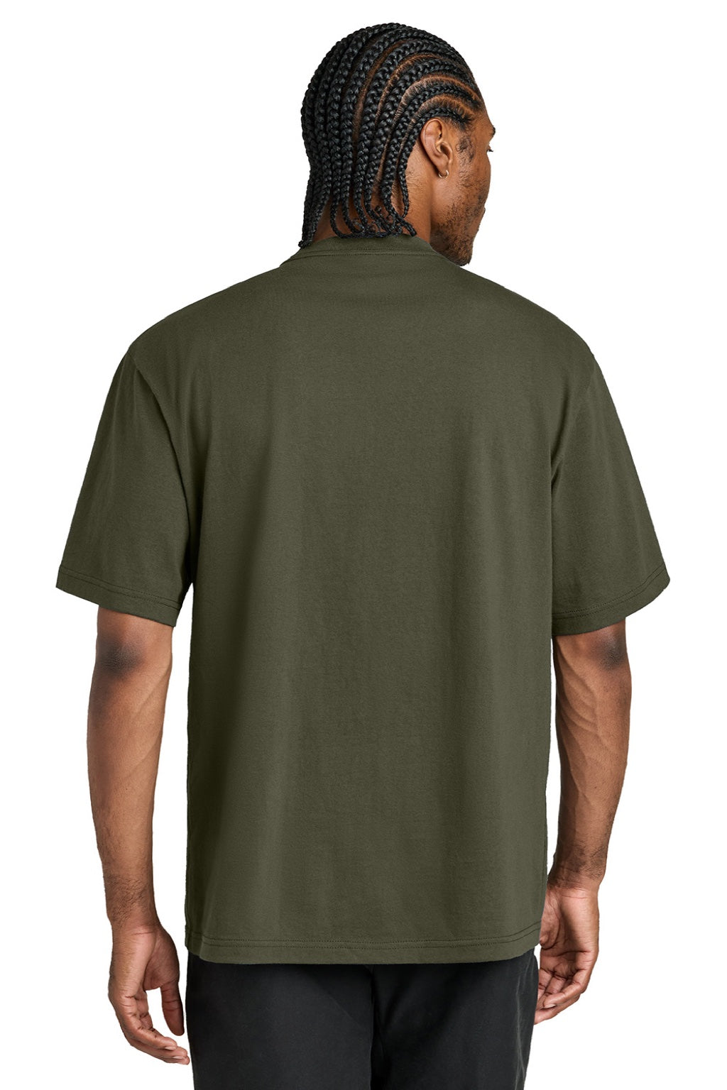 District DT7075 Mens Gritty Short Sleeve Crewneck T-Shirt Dark Olive Green Model Back