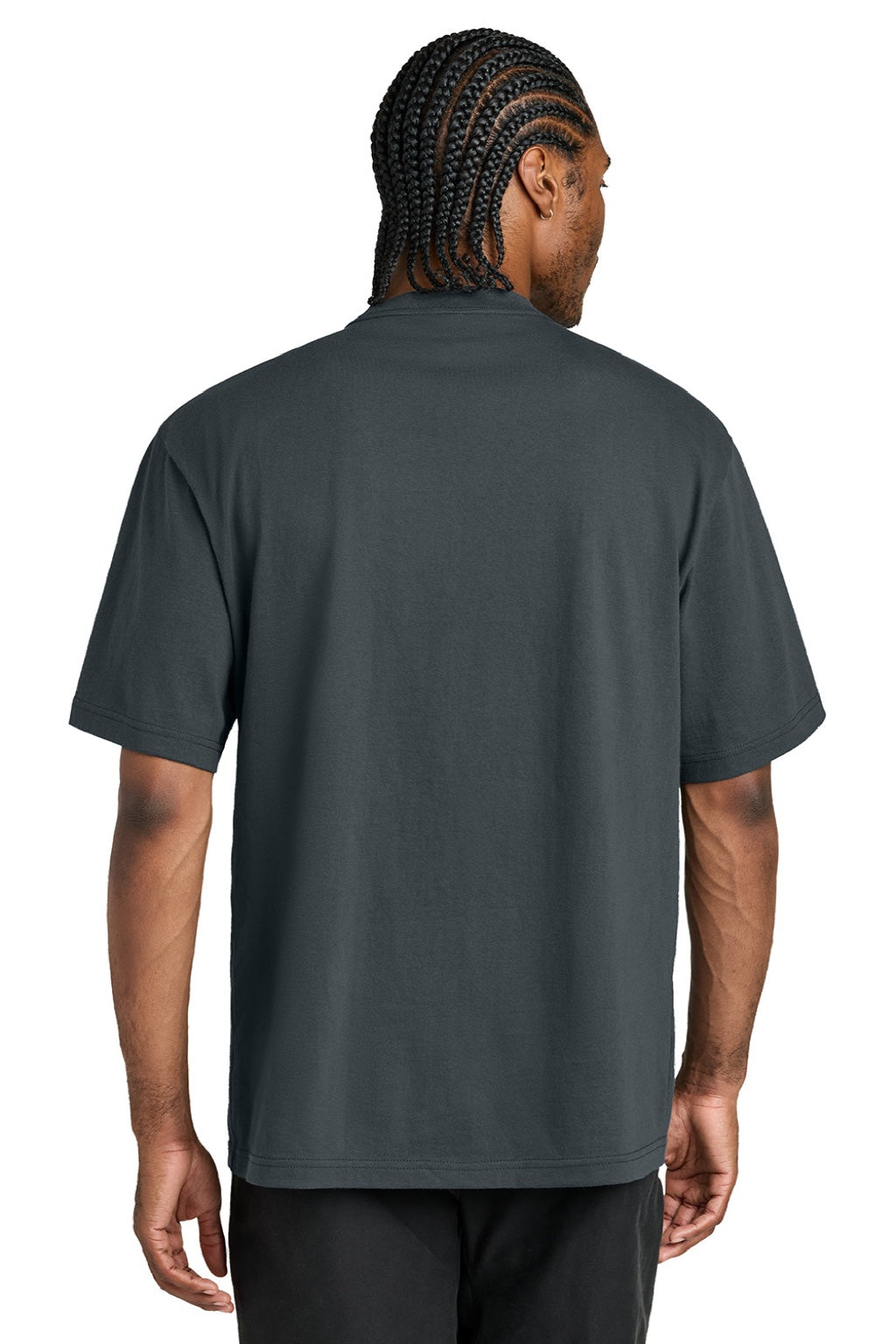 District DT7075 Mens Gritty Short Sleeve Crewneck T-Shirt Graphite Grey Model Back