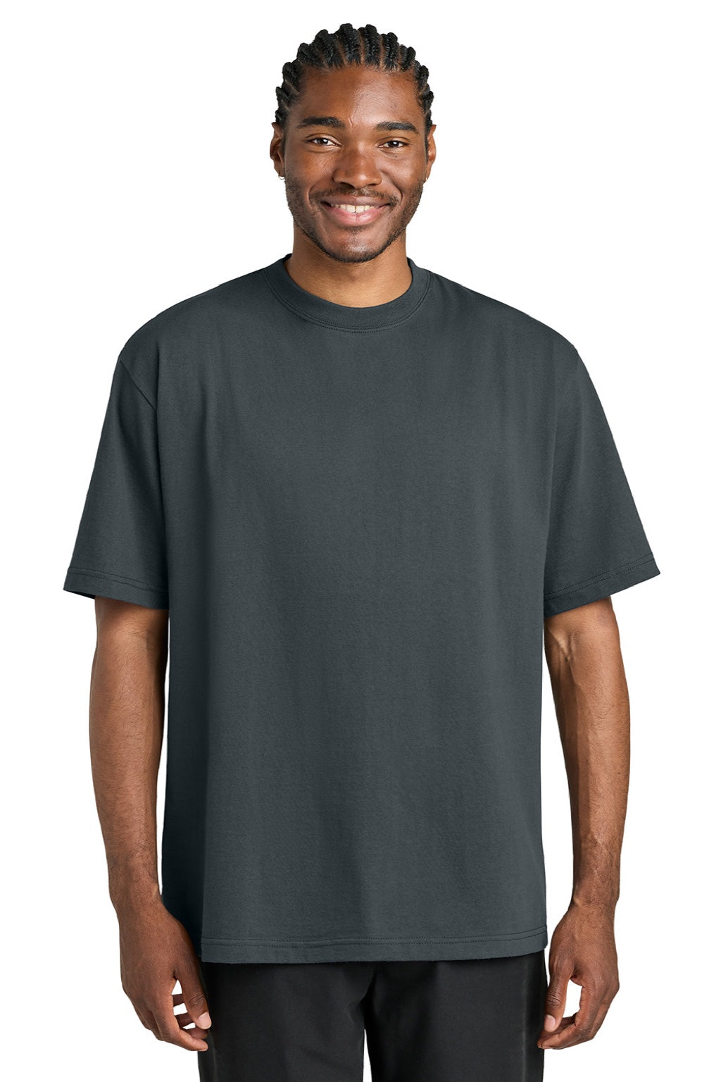 District DT7075 Mens Gritty Short Sleeve Crewneck T-Shirt Graphite Grey Model Front