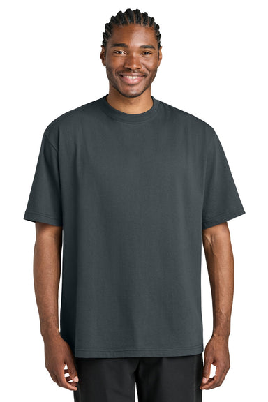 District DT7075 Mens Gritty Short Sleeve Crewneck T-Shirt Graphite Grey Model Front