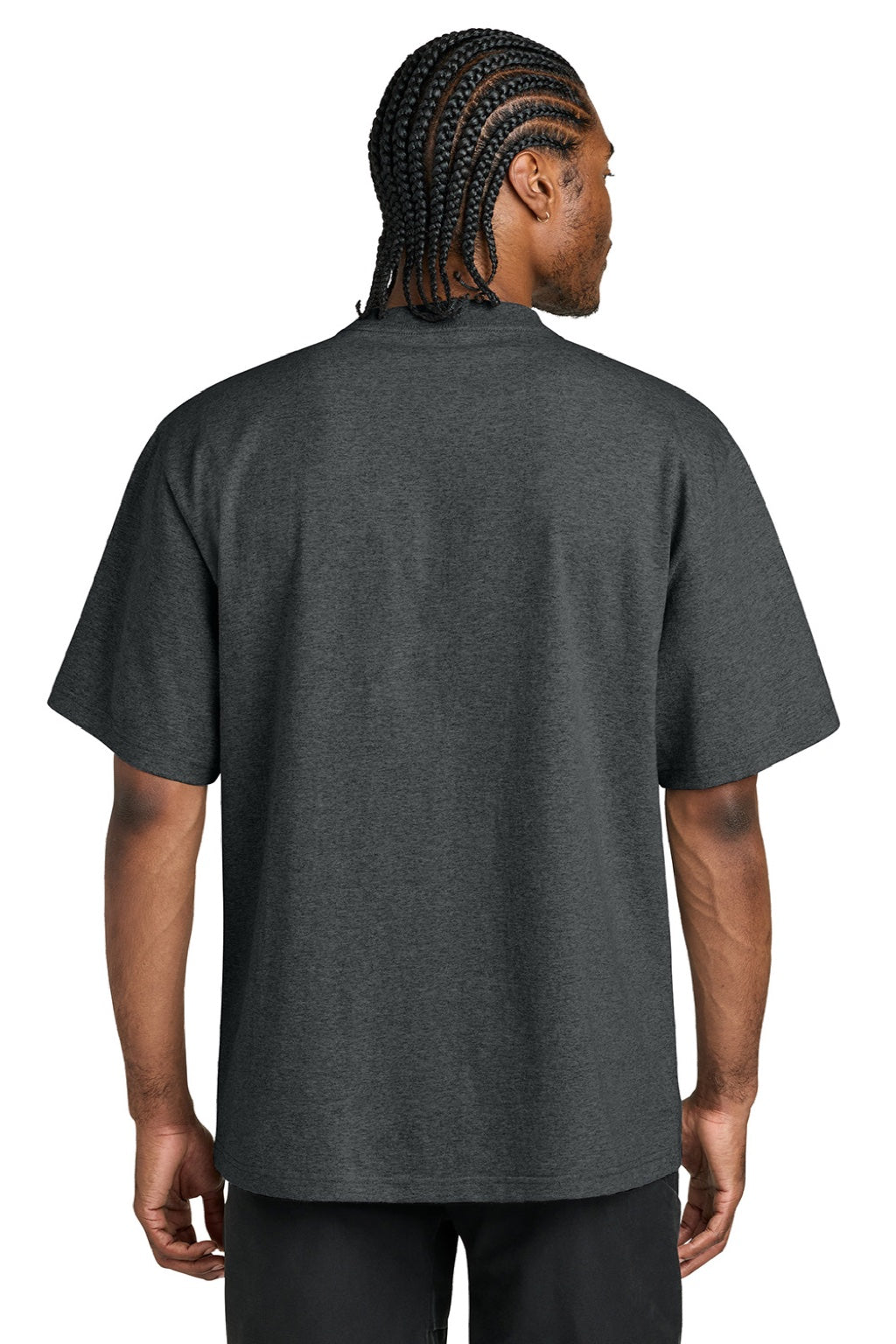 District DT7075 Mens Gritty Short Sleeve Crewneck T-Shirt Heather Charcoal Grey Model Back