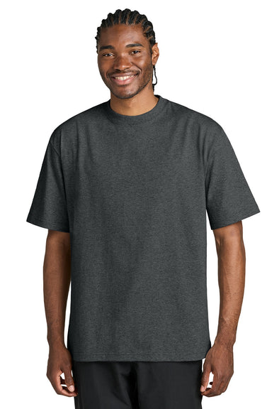District DT7075 Mens Gritty Short Sleeve Crewneck T-Shirt Heather Charcoal Grey Model Front