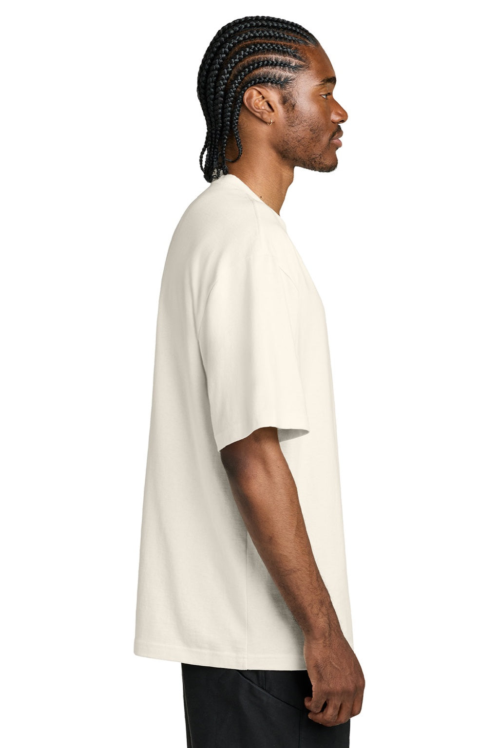 District DT7075 Mens Gritty Short Sleeve Crewneck T-Shirt Ivory Model Side