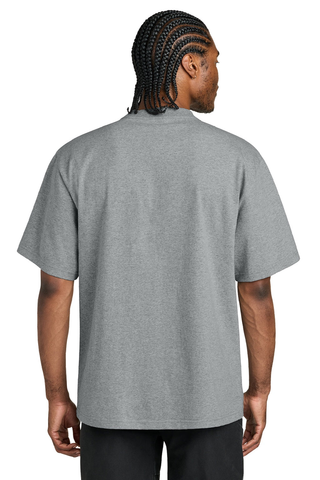 District DT7075 Mens Gritty Short Sleeve Crewneck T-Shirt Heather Light Grey Model Back