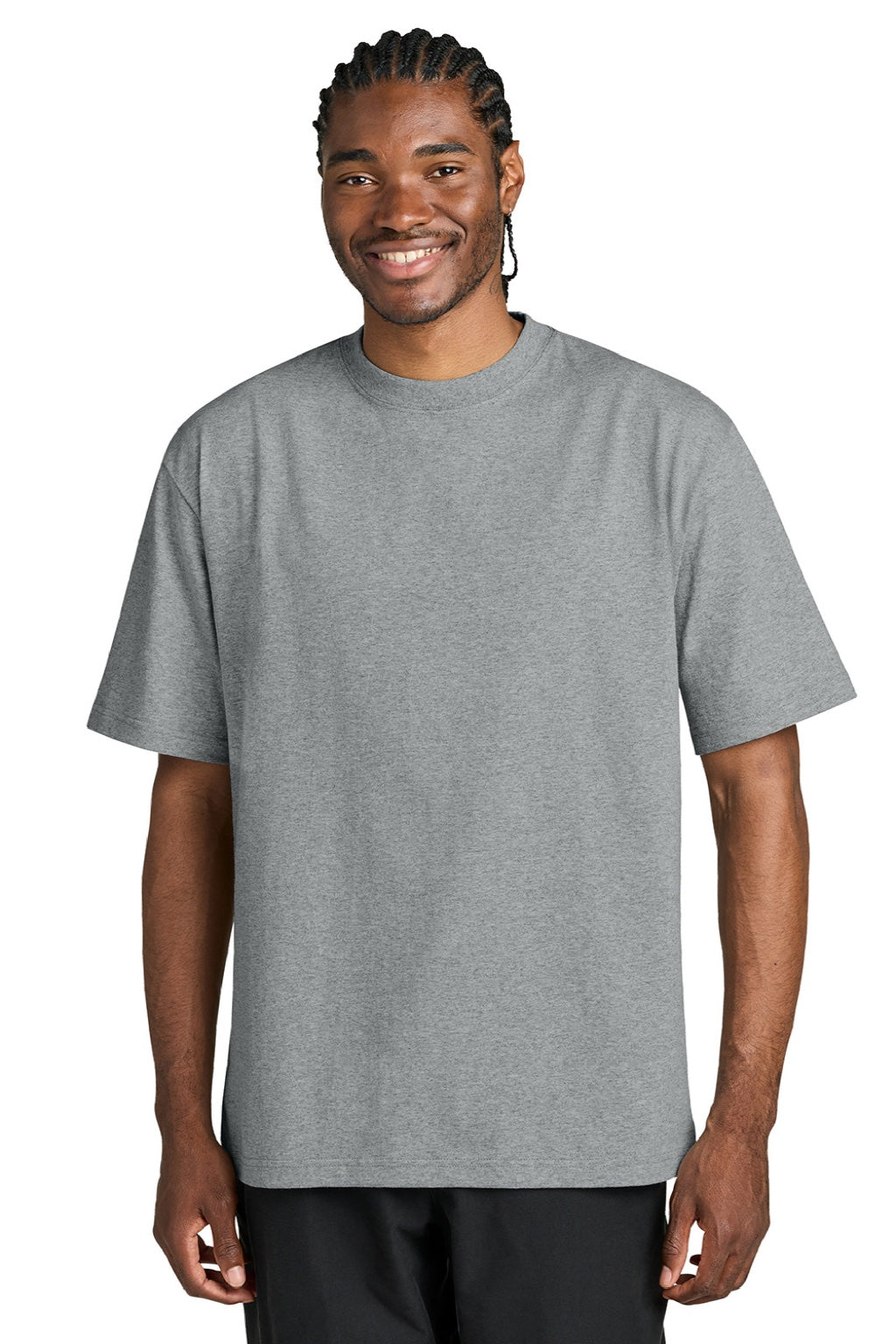 District DT7075 Mens Gritty Short Sleeve Crewneck T-Shirt Heather Light Grey Model Front