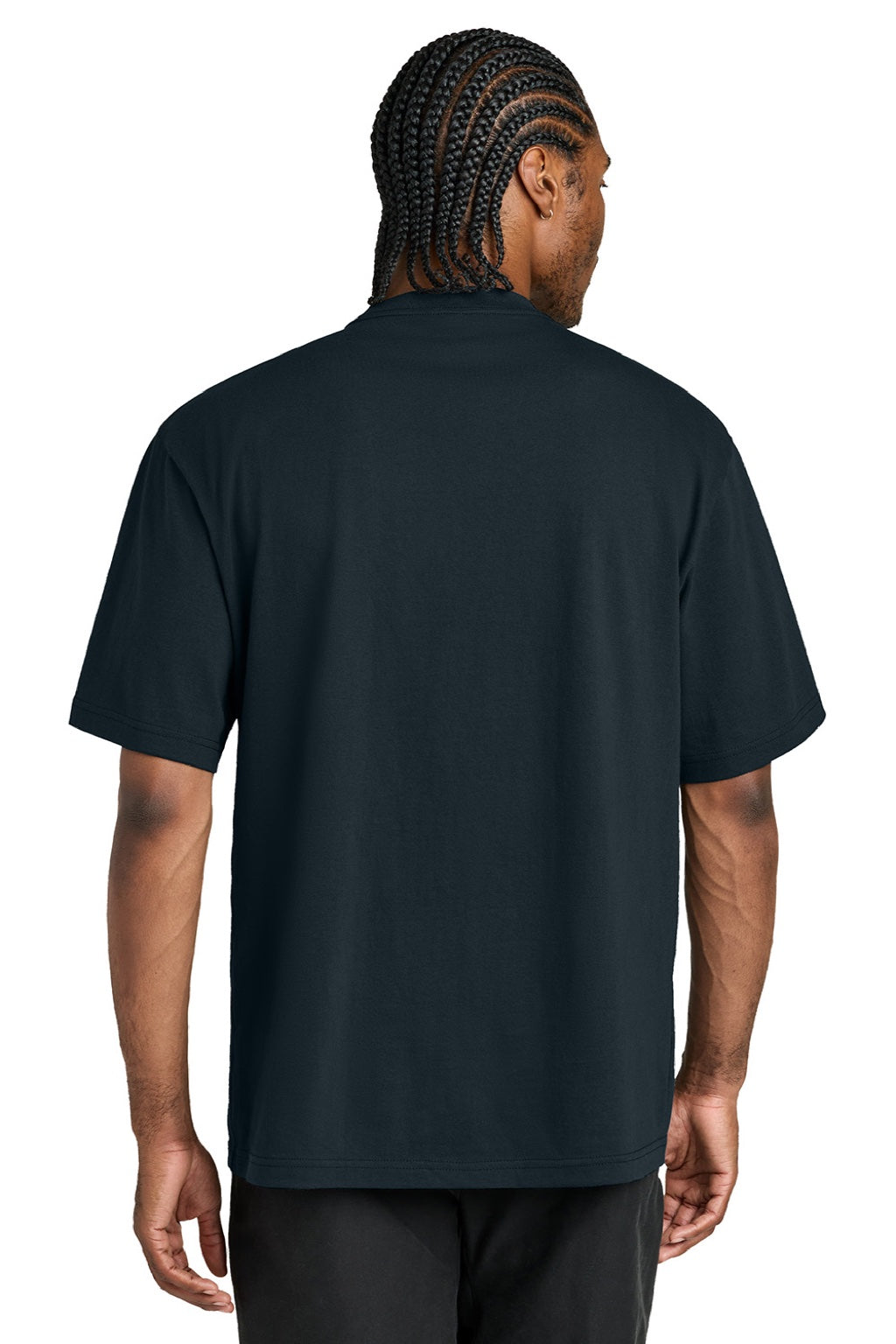District DT7075 Mens Gritty Short Sleeve Crewneck T-Shirt Navy Blue Model Back