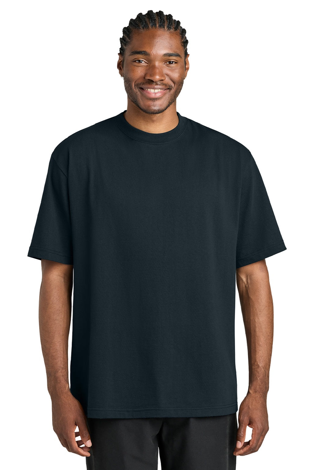 District DT7075 Mens Gritty Short Sleeve Crewneck T-Shirt Navy Blue Model Front