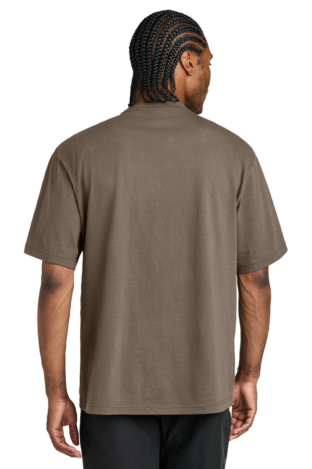 District DT7075 Mens Gritty Short Sleeve Crewneck T-Shirt Warm Taupe Brown Model Back