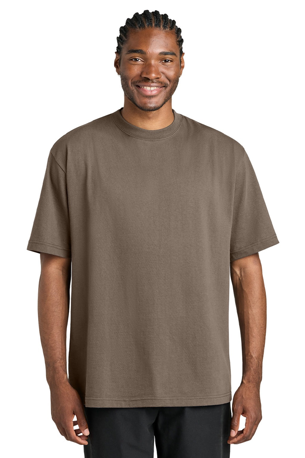District DT7075 Mens Gritty Short Sleeve Crewneck T-Shirt Warm Taupe Brown Model Front