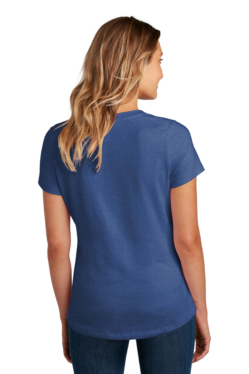 District DT7501 Womens Flex Short Sleeve Scoop Neck T-Shirt Heather Deep Royal Blue Model Back