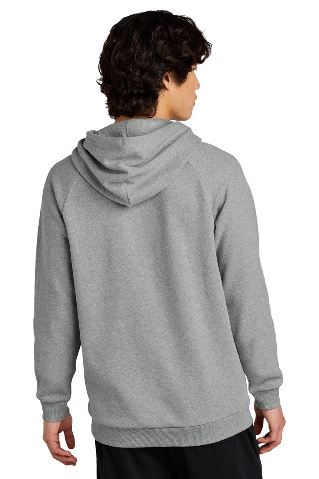 District DT7800 Mens Cloud Fleece Hooded Sweatshirt Hoodie w/ Pouch Pocket Heather Steel Grey Model Back