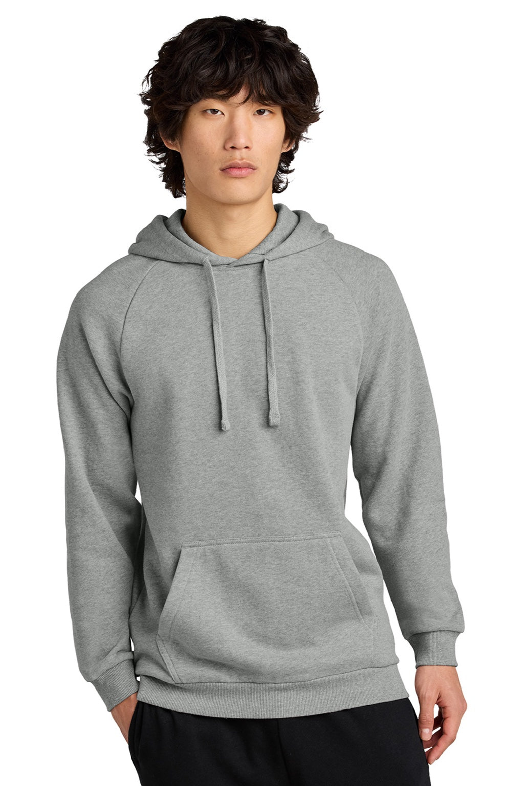 District DT7800 Mens Cloud Fleece Hooded Sweatshirt Hoodie w/ Pouch Pocket Heather Steel Grey Model Front