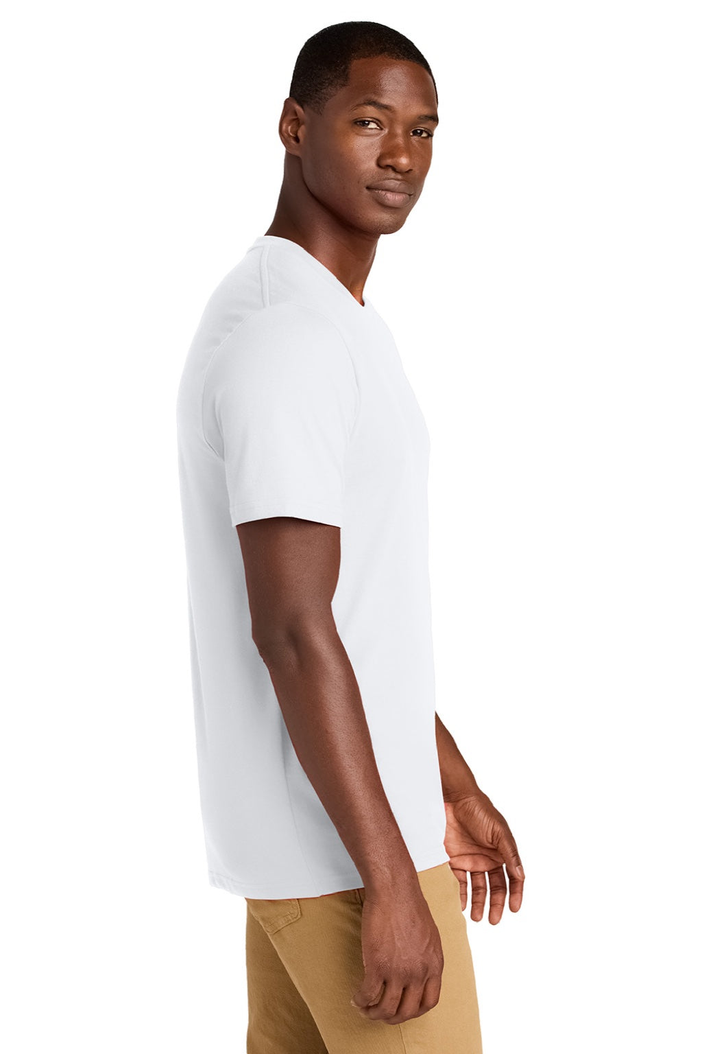 District DT8000 Mens Re-Tee Short Sleeve Crewneck T-Shirt White Model Side