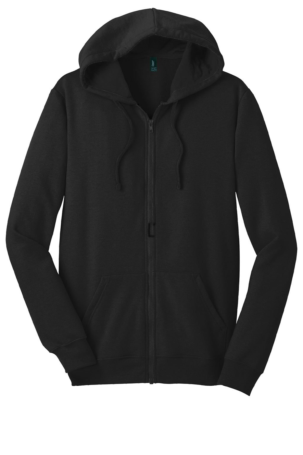 District DT800 Mens The Concert Fleece Full Zip Hooded Sweatshirt Hoodie w/ Pockets Black Flat Front