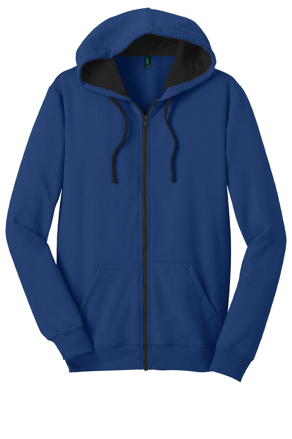 District DT800 Mens The Concert Fleece Full Zip Hooded Sweatshirt Hoodie w/ Pockets Deep Royal Blue Flat Front