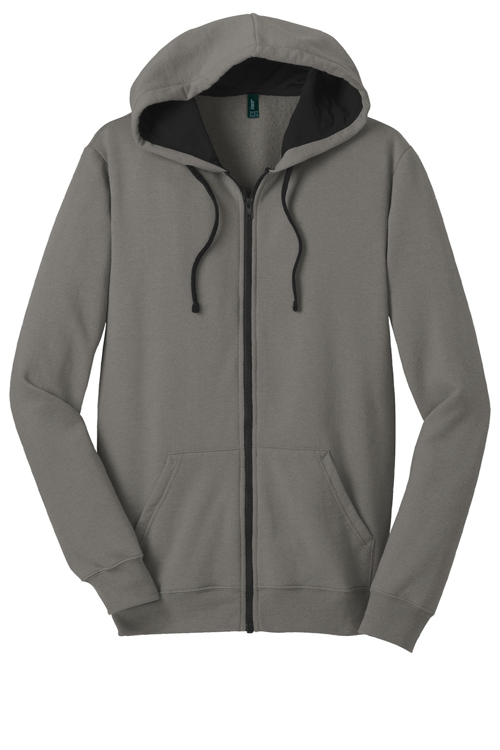 District DT800 Mens The Concert Fleece Full Zip Hooded Sweatshirt Hoodie w/ Pockets Grey Flat Front
