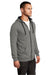 District DT800 Mens The Concert Fleece Full Zip Hooded Sweatshirt Hoodie w/ Pockets Grey Model 3q