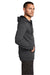 District DT800 Mens The Concert Fleece Full Zip Hooded Sweatshirt Hoodie w/ Pockets Heather Charcoal Grey Model Side