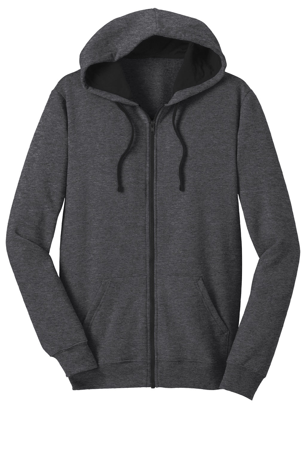 District DT800 Mens The Concert Fleece Full Zip Hooded Sweatshirt Hoodie w/ Pockets Heather Charcoal Grey Flat Front