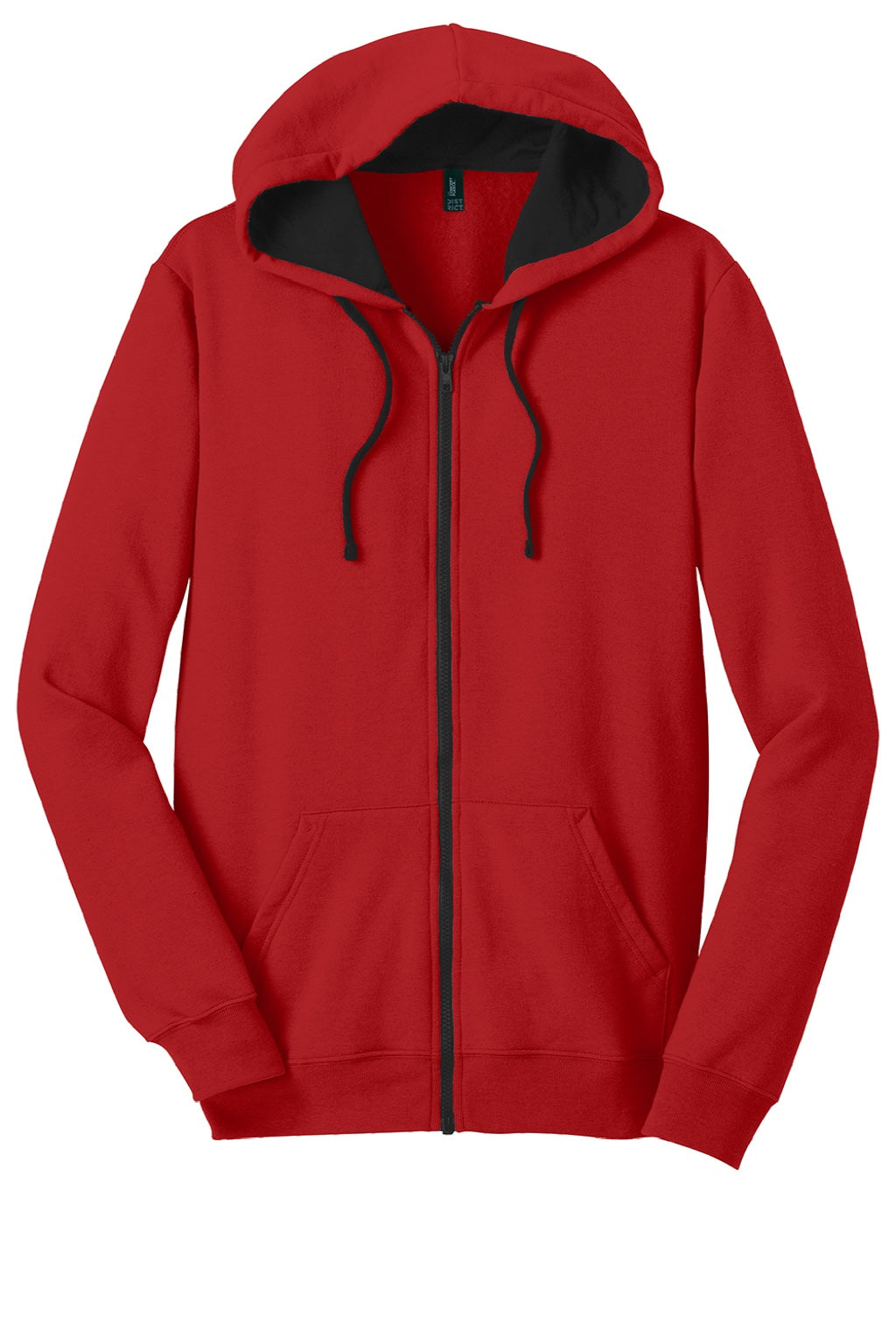 District DT800 Mens The Concert Fleece Full Zip Hooded Sweatshirt Hoodie w/ Pockets New Red Flat Front
