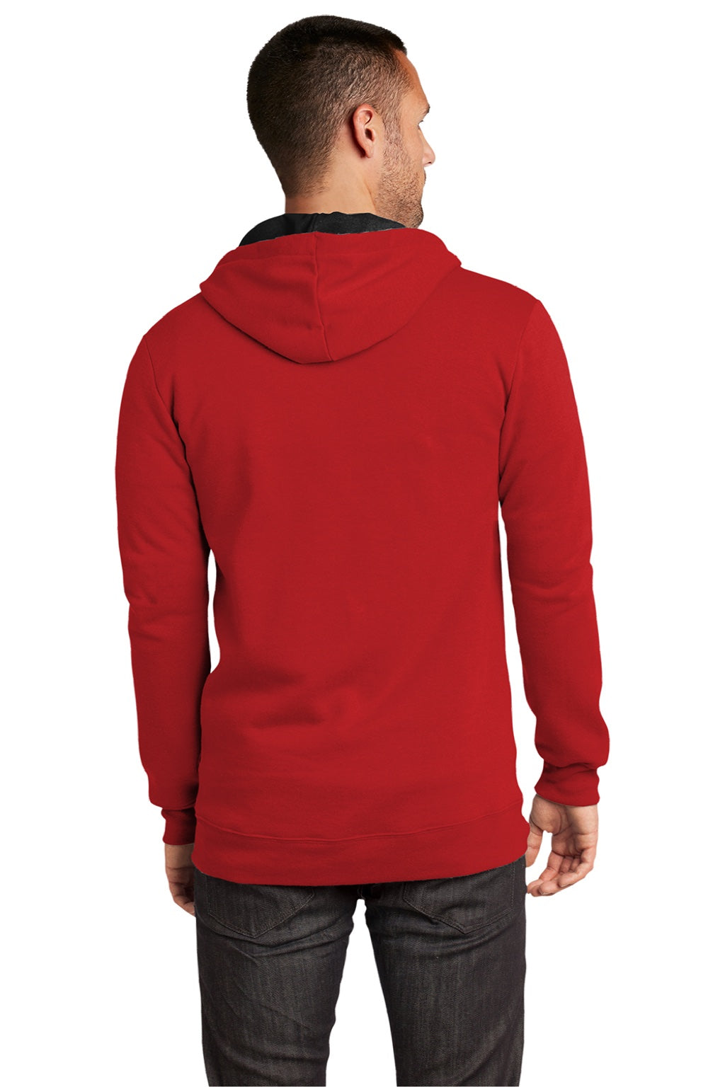 District DT800 Mens The Concert Fleece Full Zip Hooded Sweatshirt Hoodie w/ Pockets New Red Model Back