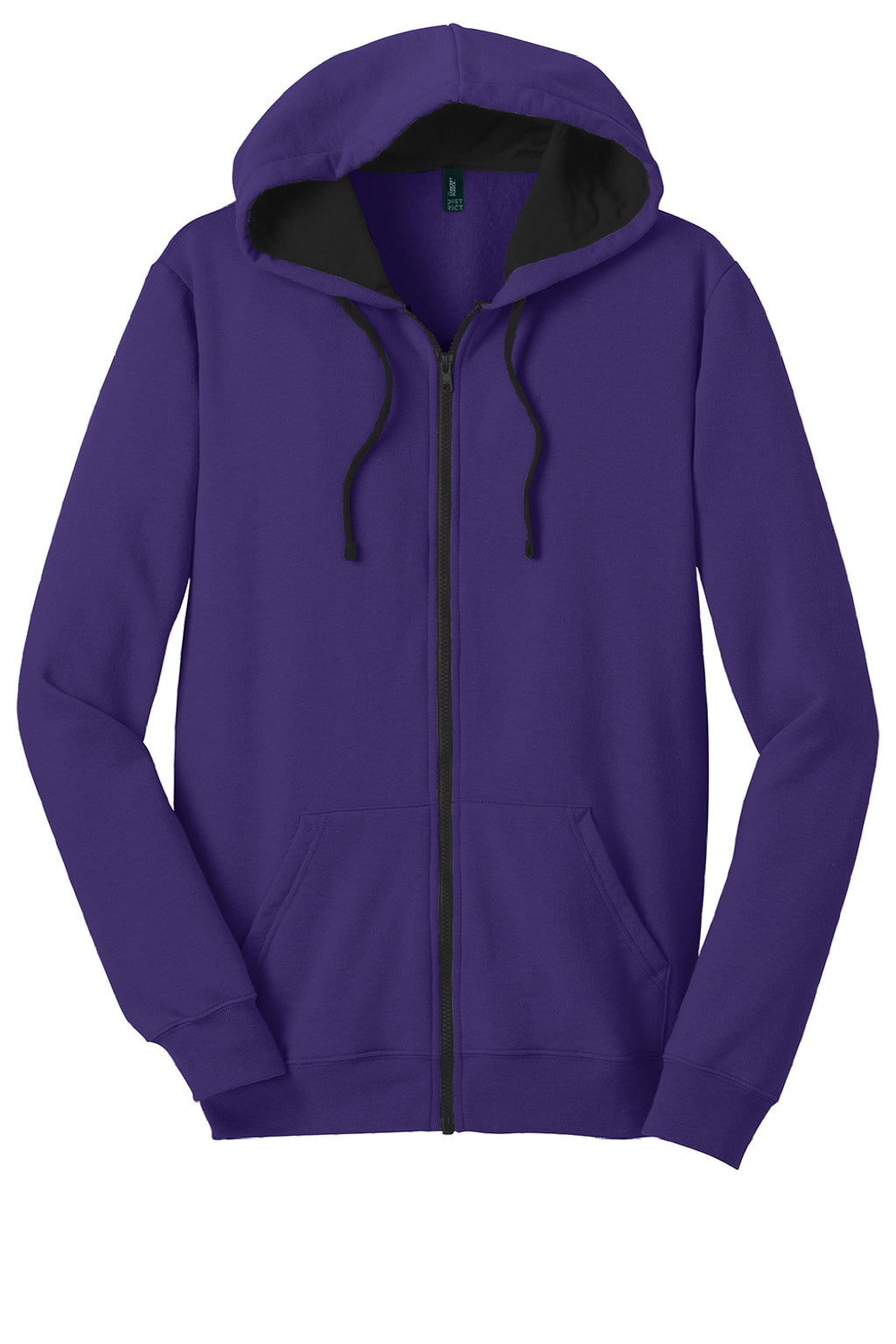 District DT800 Mens The Concert Fleece Full Zip Hooded Sweatshirt Hoodie w/ Pockets Purple Flat Front