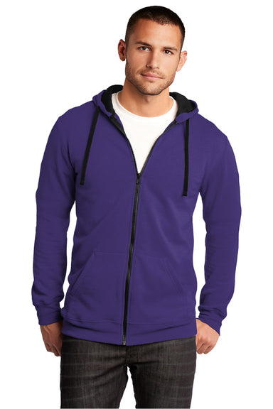 District DT800 Mens The Concert Fleece Full Zip Hooded Sweatshirt Hoodie w/ Pockets Purple Model Front