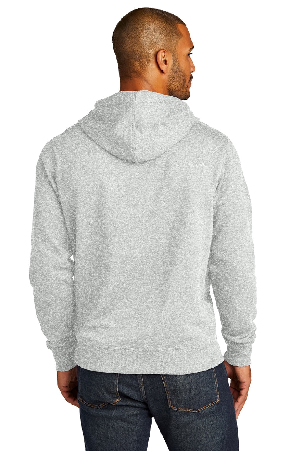 District DT8100 Mens Re-Fleece Hooded Sweatshirt Hoodie w/ Pouch Pocket Ash Grey Model Back