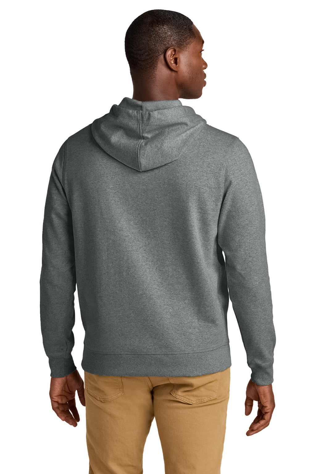 District DT8100 Mens Re-Fleece Hooded Sweatshirt Hoodie w/ Pouch Pocket Heather Deep Grey Model Back