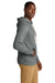 District DT8100 Mens Re-Fleece Hooded Sweatshirt Hoodie w/ Pouch Pocket Heather Deep Grey Model Side