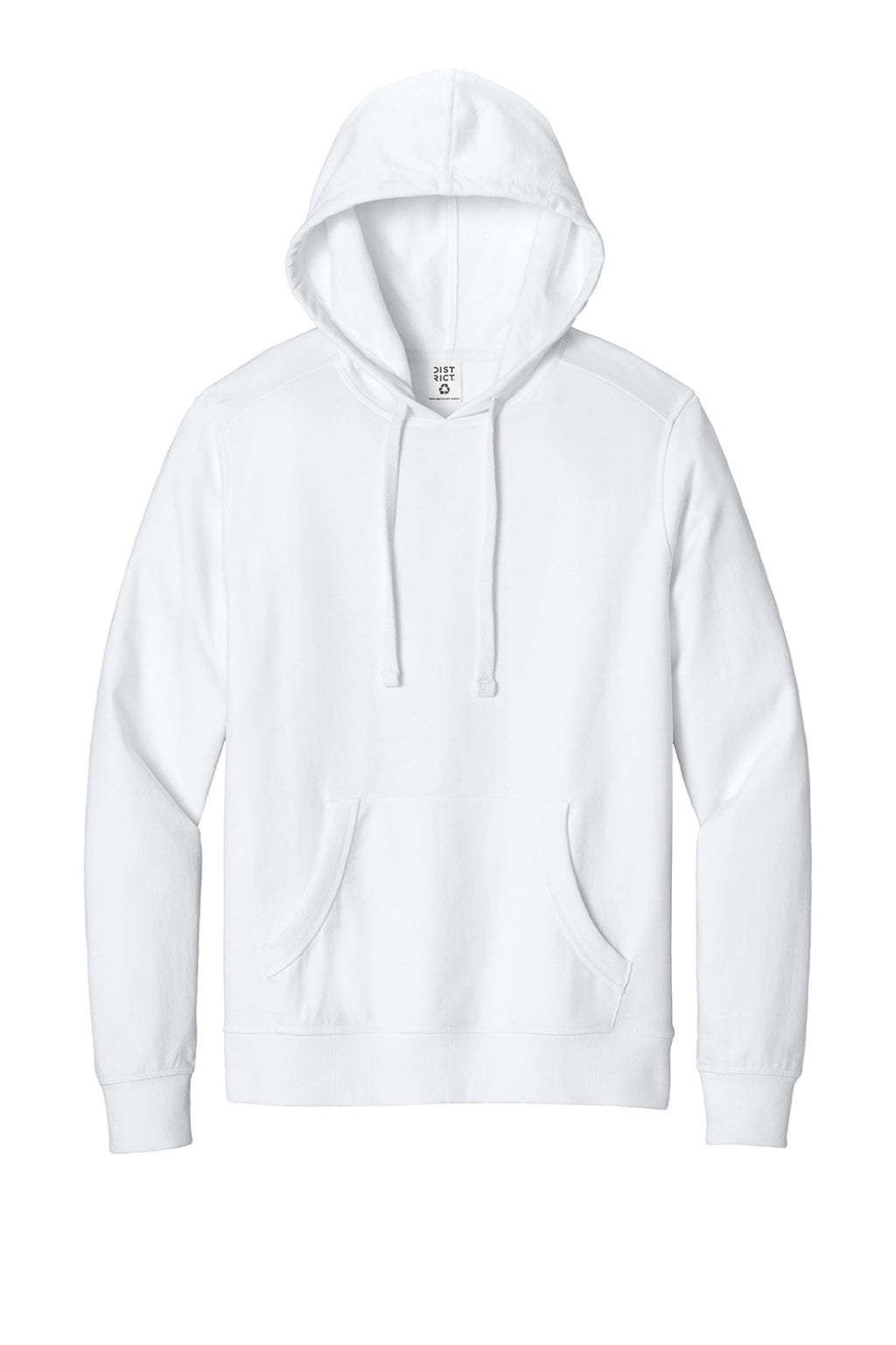 District DT8100 Mens Re-Fleece Hooded Sweatshirt Hoodie w/ Pouch Pocket White Flat Front