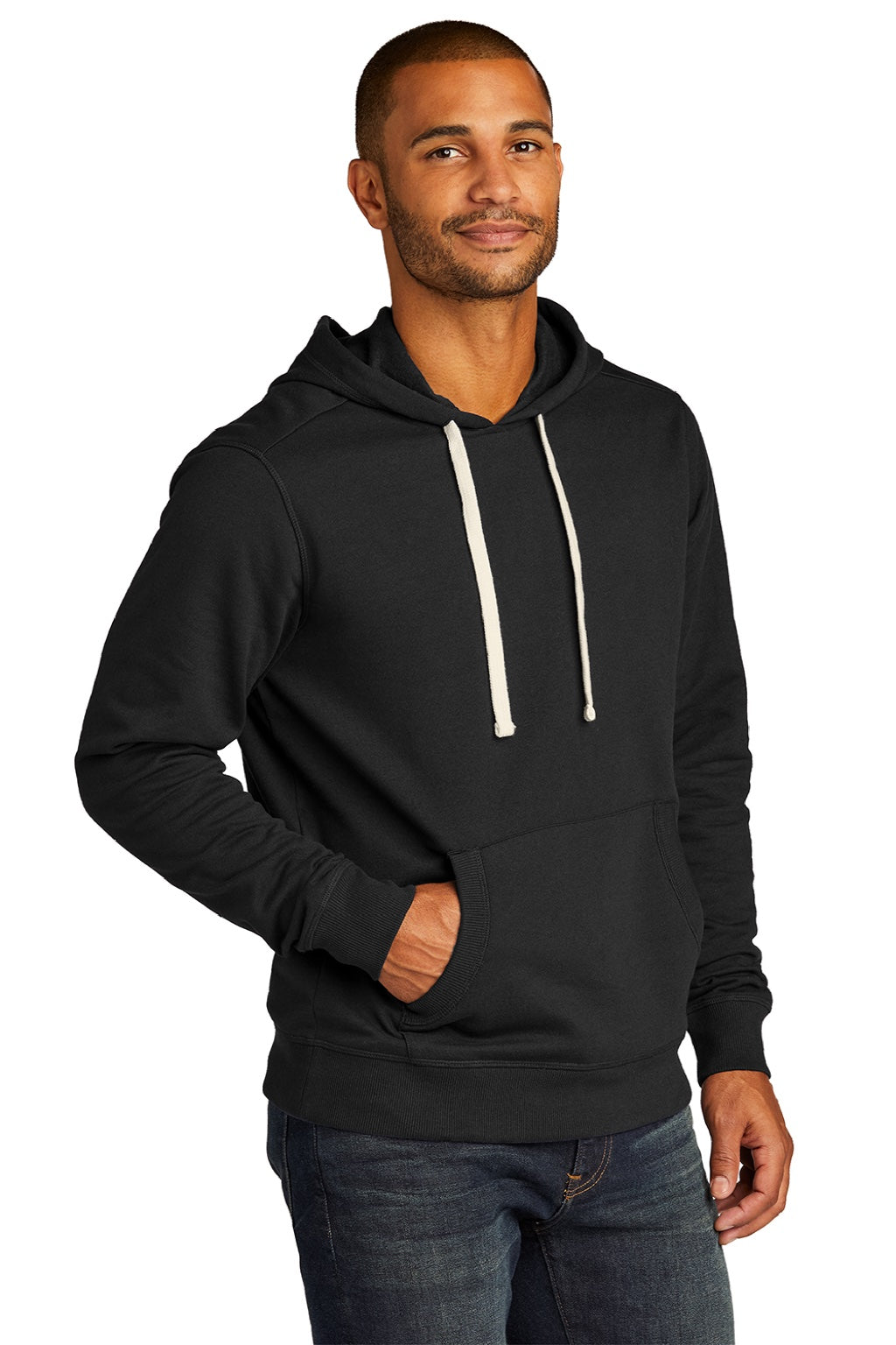 District DT8100 Mens Re-Fleece Hooded Sweatshirt Hoodie w/ Pouch Pocket Black Model 3q