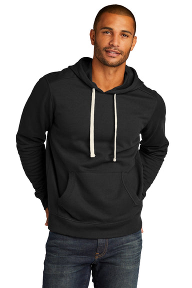 District DT8100 Mens Re-Fleece Hooded Sweatshirt Hoodie w/ Pouch Pocket Black Model Front
