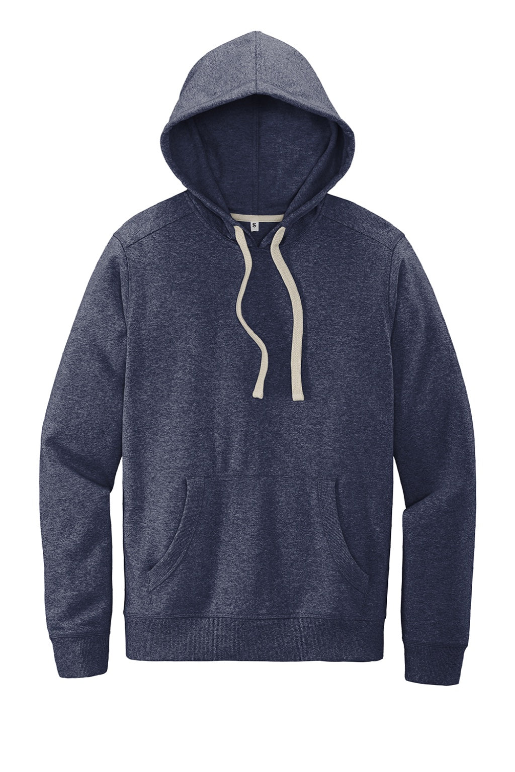 District DT8100 Mens Re-Fleece Hooded Sweatshirt Hoodie w/ Pouch Pocket Heather Navy Blue Flat Front