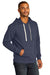 District DT8100 Mens Re-Fleece Hooded Sweatshirt Hoodie w/ Pouch Pocket Heather Navy Blue Model 3q