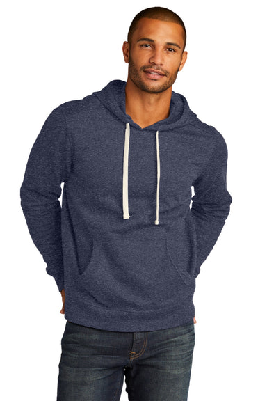 District DT8100 Mens Re-Fleece Hooded Sweatshirt Hoodie w/ Pouch Pocket Heather Navy Blue Model Front