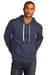 District DT8100 Mens Re-Fleece Hooded Sweatshirt Hoodie w/ Pouch Pocket Heather Navy Blue Model Front