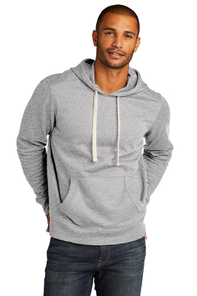District DT8100 Mens Re-Fleece Hooded Sweatshirt Hoodie w/ Pouch Pocket Heather Light Grey Model Front