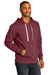 District DT8100 Mens Re-Fleece Hooded Sweatshirt Hoodie w/ Pouch Pocket Heather Maroon Model 3q