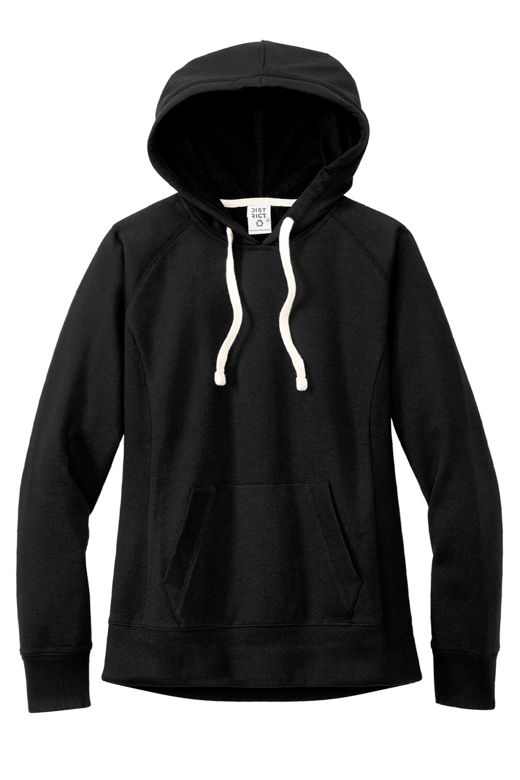 District DT8101 Womens Re-Fleece Hooded Sweatshirt Hoodie w/ Pouch Pocket Black Flat Front