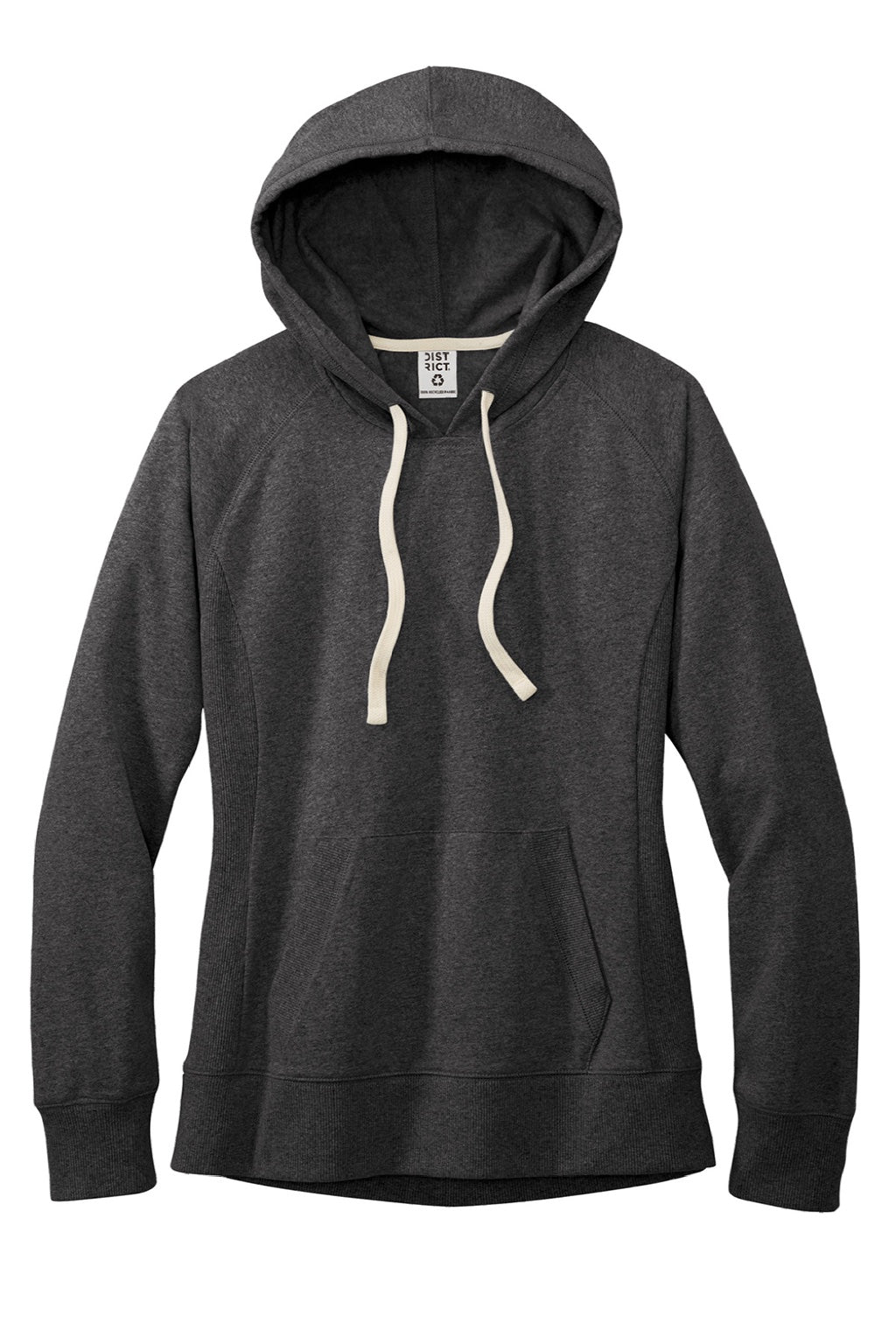 District DT8101 Womens Re-Fleece Hooded Sweatshirt Hoodie w/ Pouch Pocket Heather Charcoal Grey Flat Front