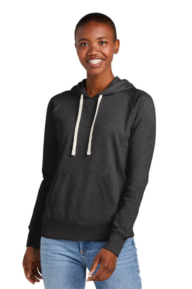 District DT8101 Womens Re-Fleece Hooded Sweatshirt Hoodie w/ Pouch Pocket Heather Charcoal Grey Model Front