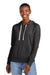 District DT8101 Womens Re-Fleece Hooded Sweatshirt Hoodie w/ Pouch Pocket Heather Charcoal Grey Model Front