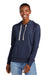 District DT8101 Womens Re-Fleece Hooded Sweatshirt Hoodie w/ Pouch Pocket Heather Navy Blue Model Front